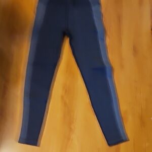 Navy Blue Leggings with Side Stripes